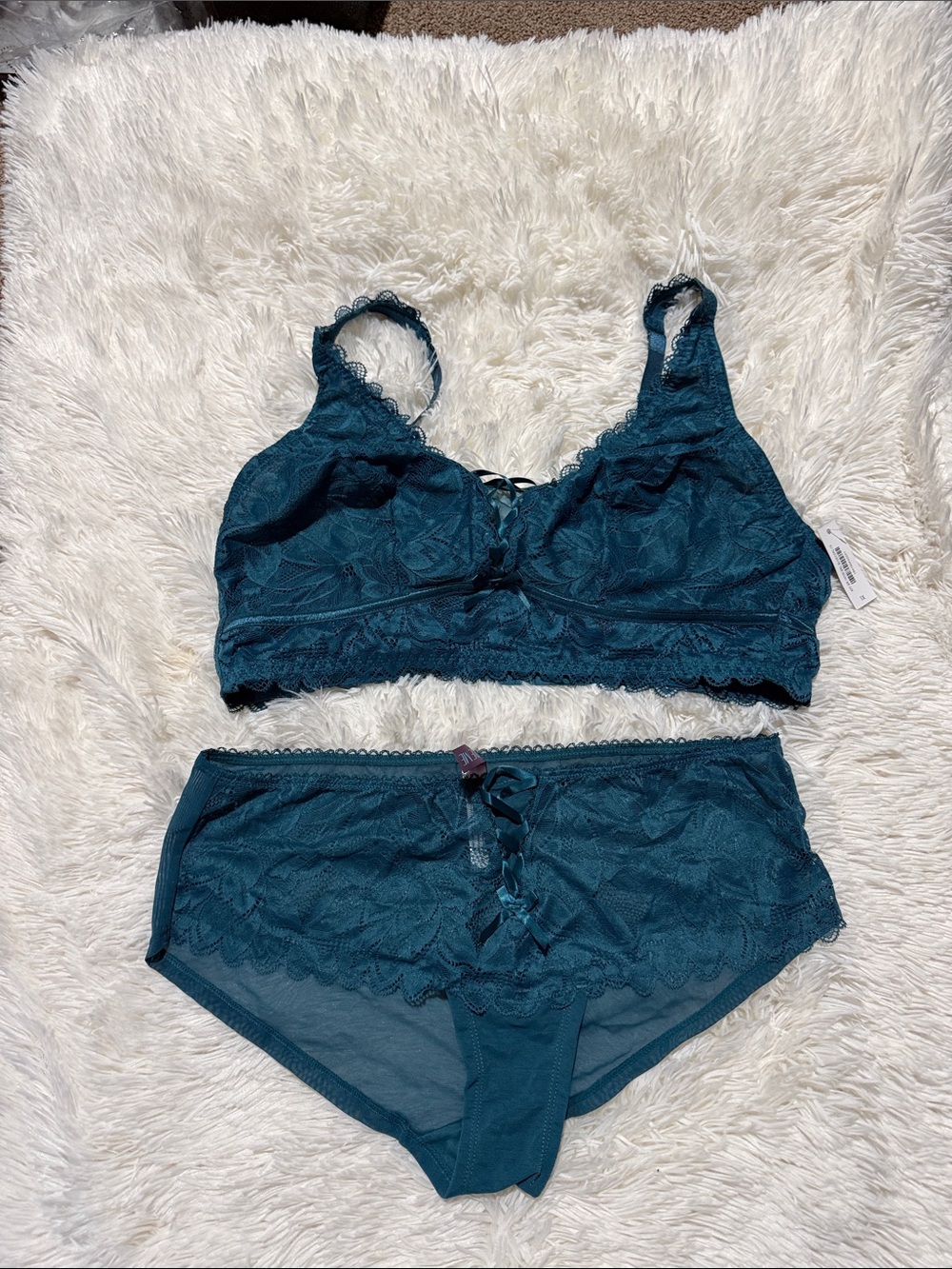 Adore Me Teal Lace Bralette & Brief Set